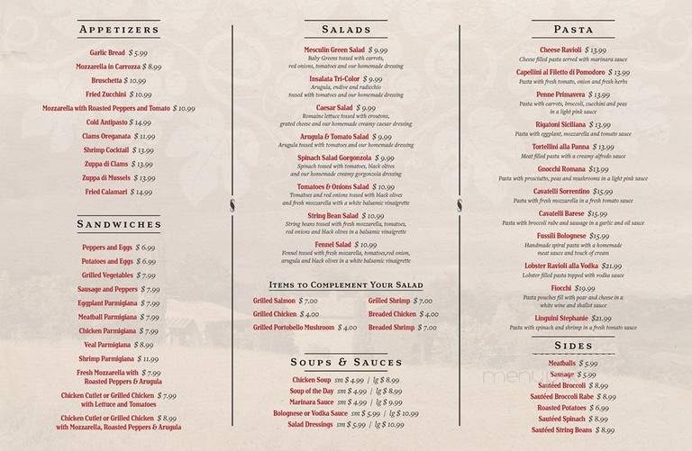 Stephanie's Italian Restaurant - Caldwell, NJ menu_pic