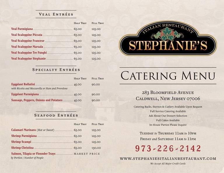 Stephanie's Italian Restaurant - Caldwell, NJ menu_pic