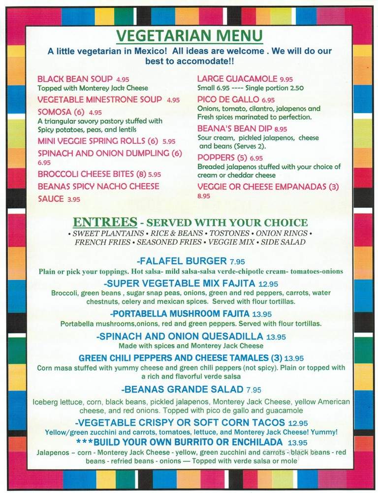 Beana's Mexican Restaurant - Rahway, NJ menu_pic