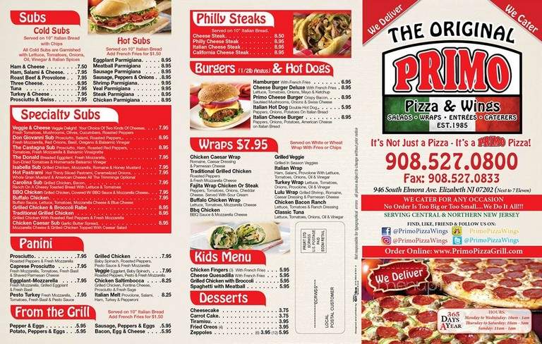 Primo Pizza - Elizabeth, NJ menu_pic