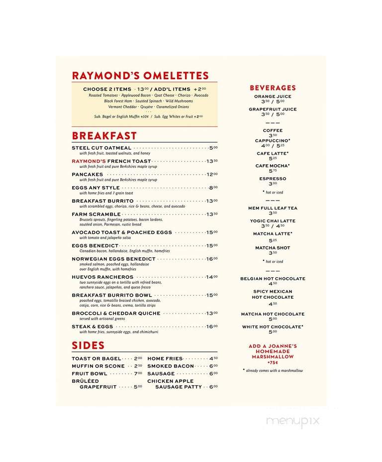 Raymond's - Montclair, NJ menu_pic