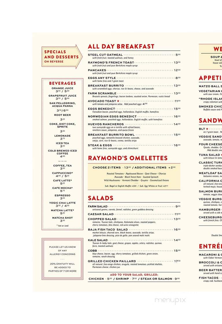 Raymond's - Montclair, NJ menu_pic