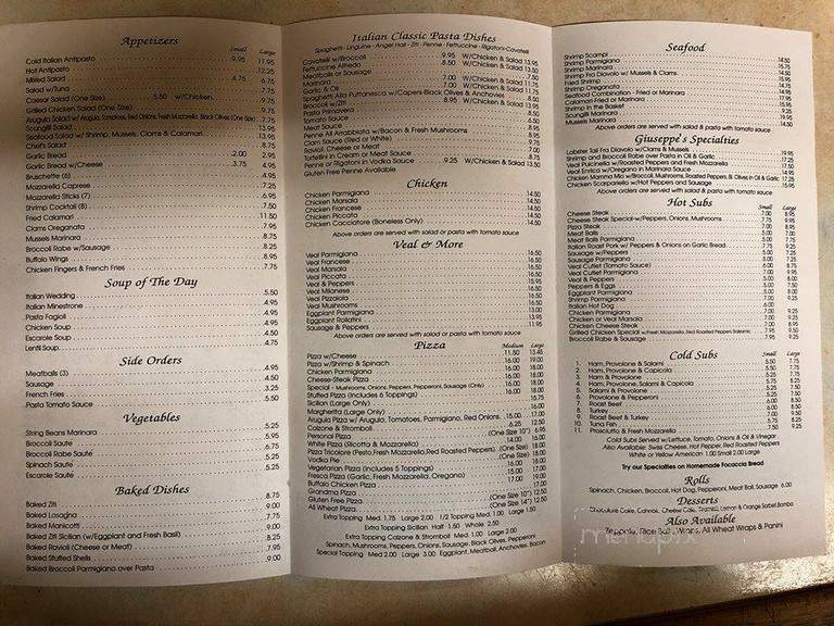 Giuseppe Pizza & Restaurant - Hazlet, NJ menu_pic