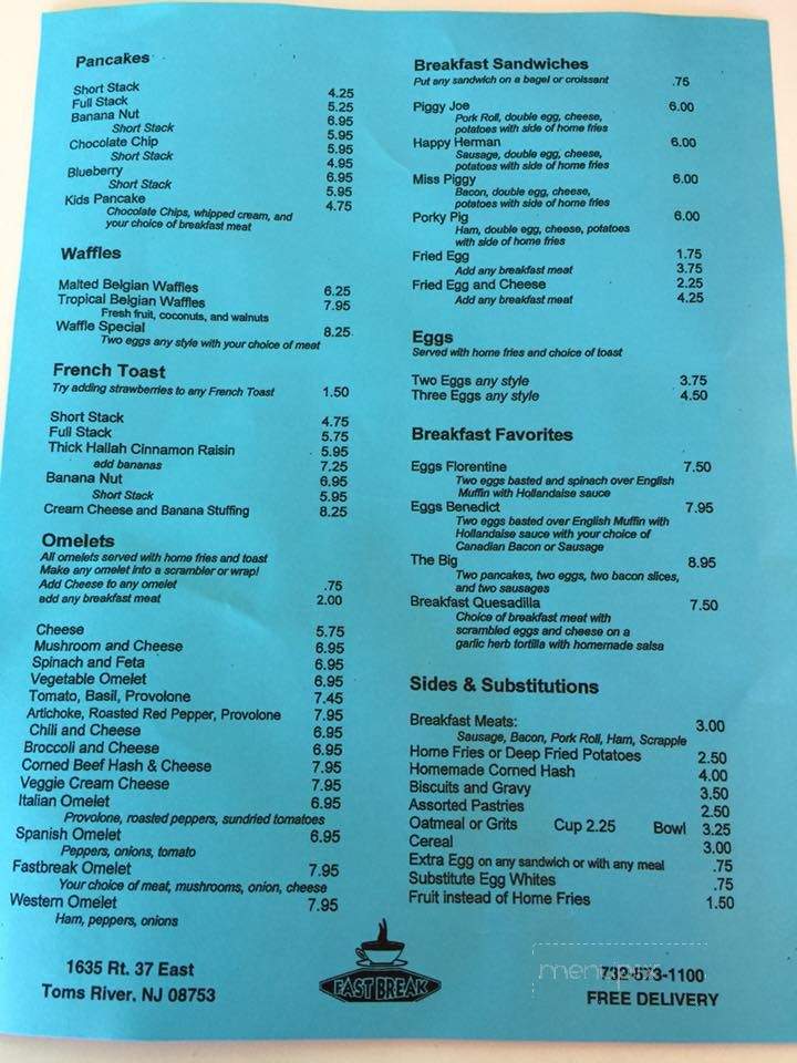 Cindy's Fastbreak - Toms River, NJ menu_pic