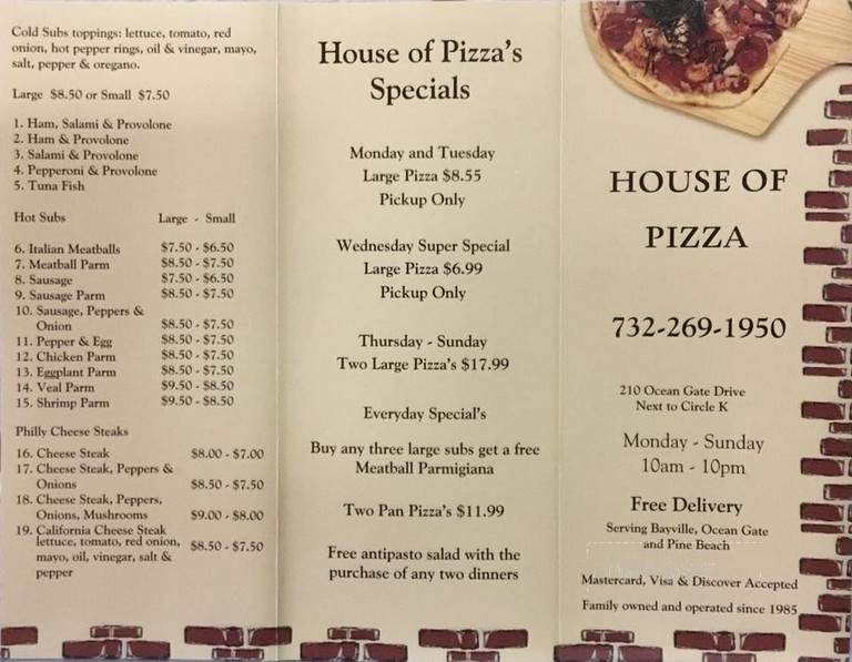 House Pizza - Bayville, NJ menu_pic