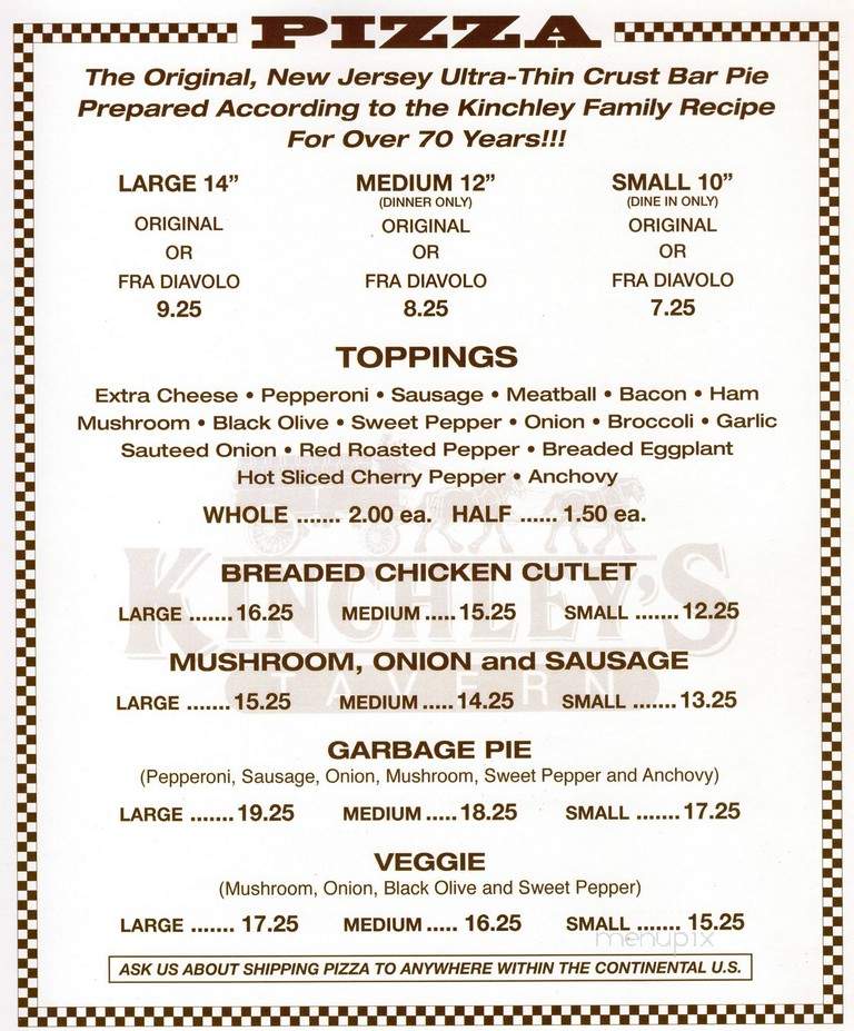 Kinchley's Tavern Inc - Ramsey, NJ menu_pic