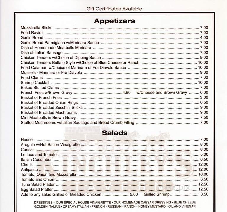 Kinchley's Tavern Inc - Ramsey, NJ menu_pic
