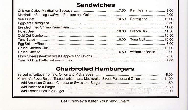 Kinchley's Tavern Inc - Ramsey, NJ menu_pic