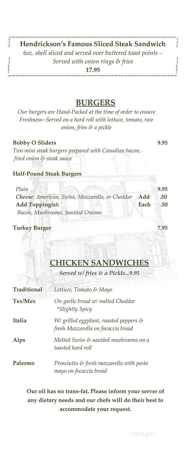 Hendricksons Restaurant - Bayonne, NJ menu_pic