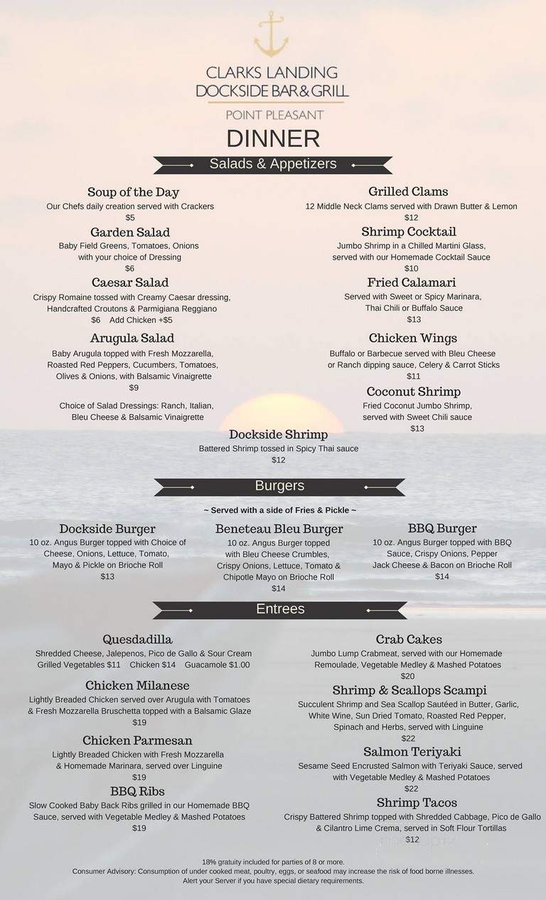 Clark's Landing Restaurant - Point Pleasant, NJ menu_pic