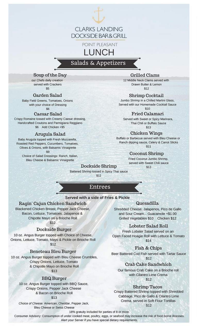 Clark's Landing Restaurant - Point Pleasant, NJ menu_pic