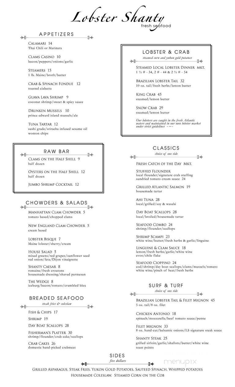 Jack Baker's Lobster Shanty - Point Pleasant Beach, NJ menu_pic