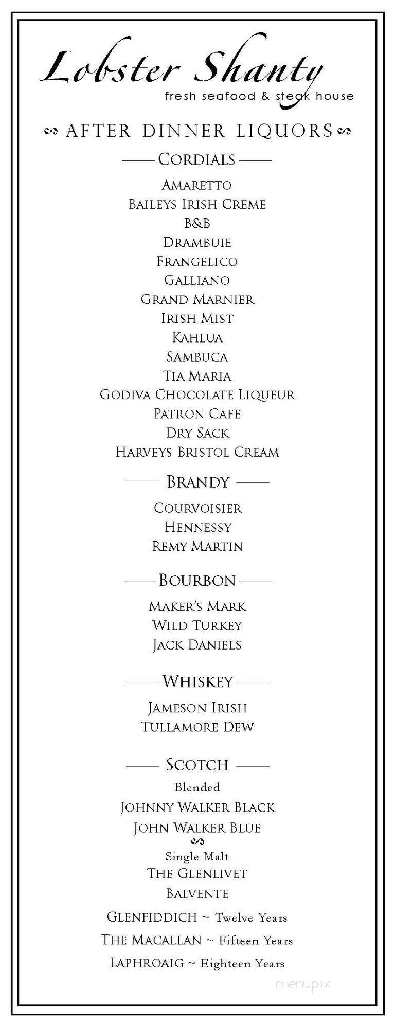 Jack Baker's Lobster Shanty - Point Pleasant Beach, NJ menu_pic