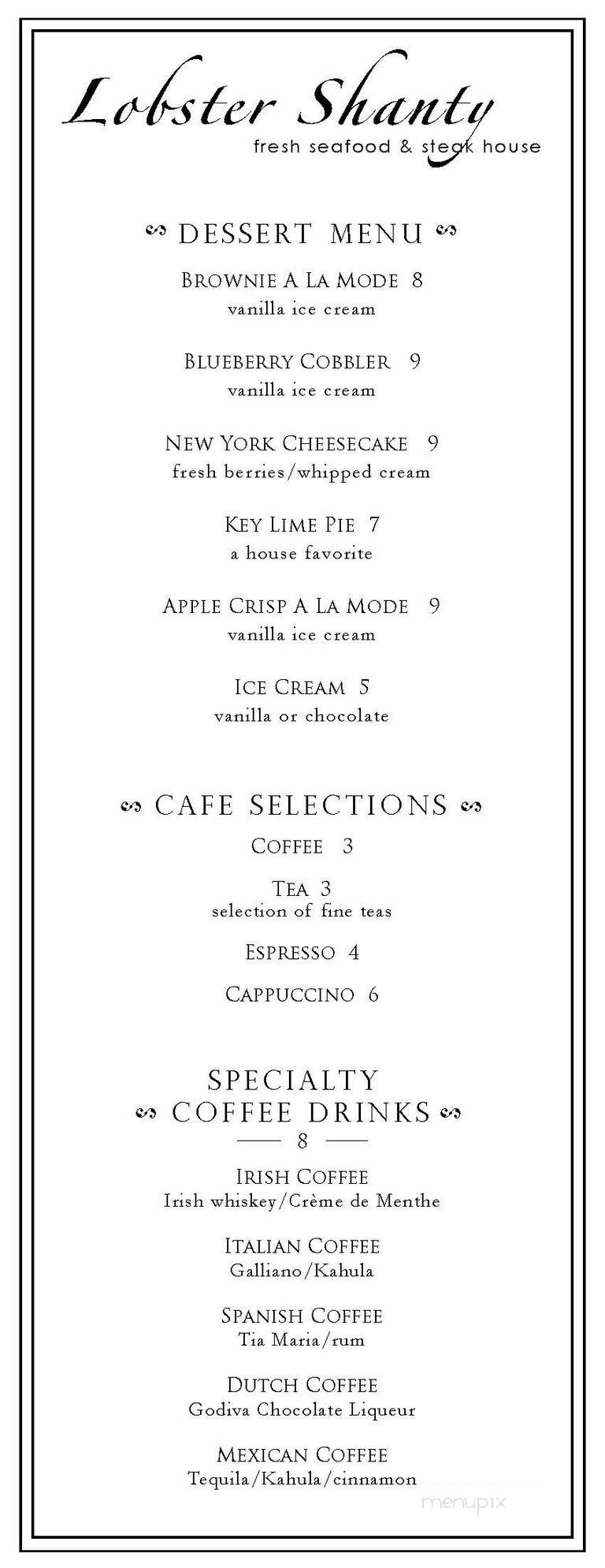 Jack Baker's Lobster Shanty - Point Pleasant Beach, NJ menu_pic