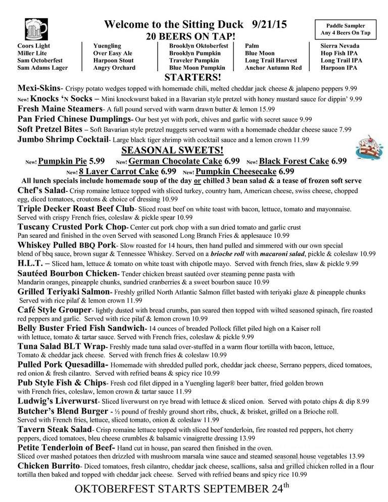 Sitting Duck Restaurant - Long Branch, NJ menu_pic