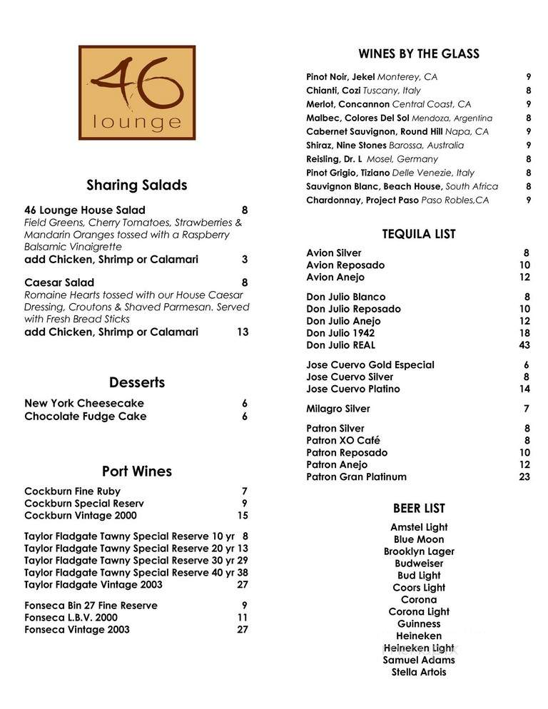 46 Lounge - Totowa, NJ menu_pic