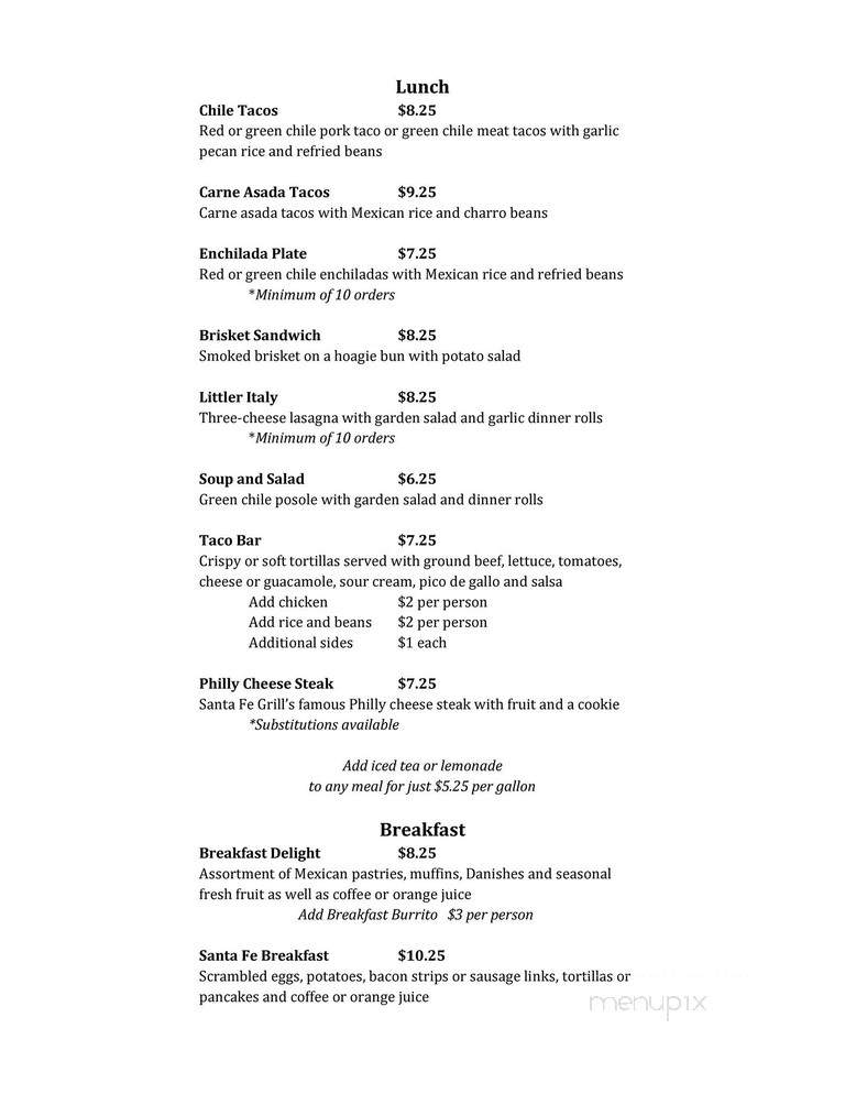 Santa Fe Grill - Las Cruces, NM menu_pic