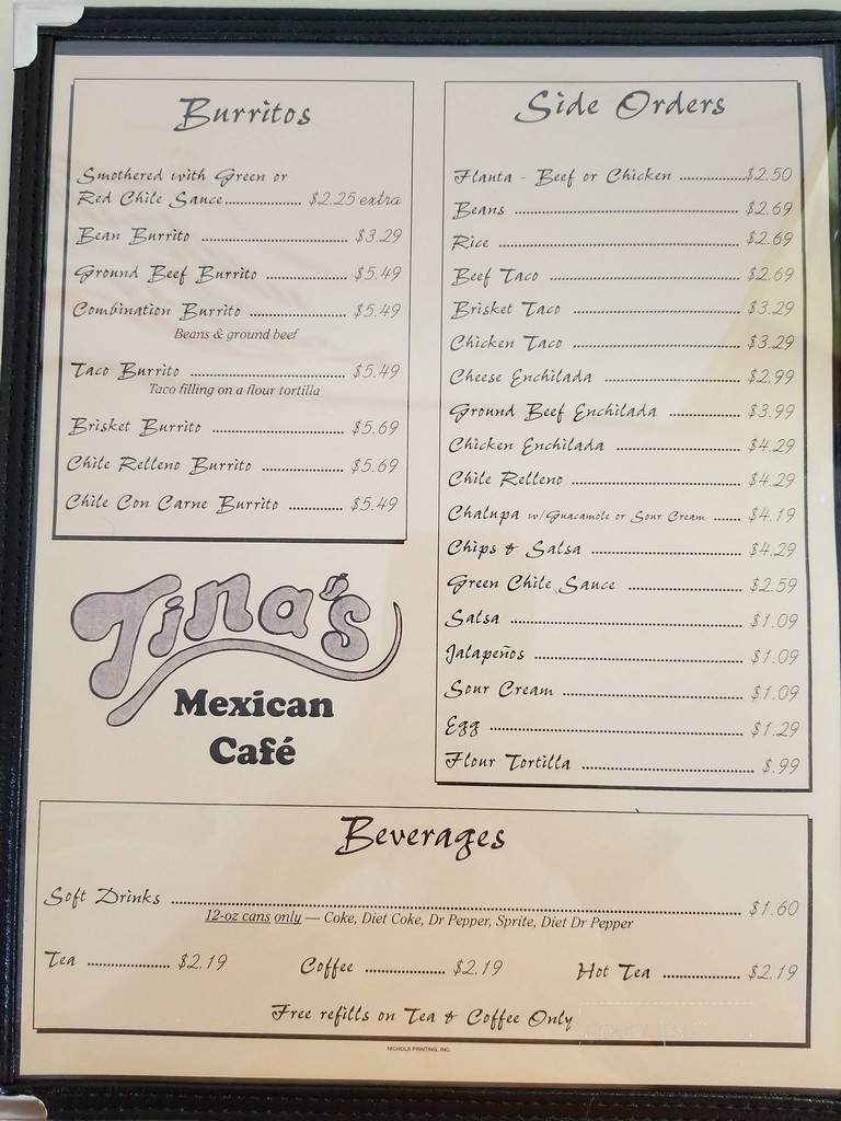 Tina's Cafe - Carlsbad, NM menu_pic