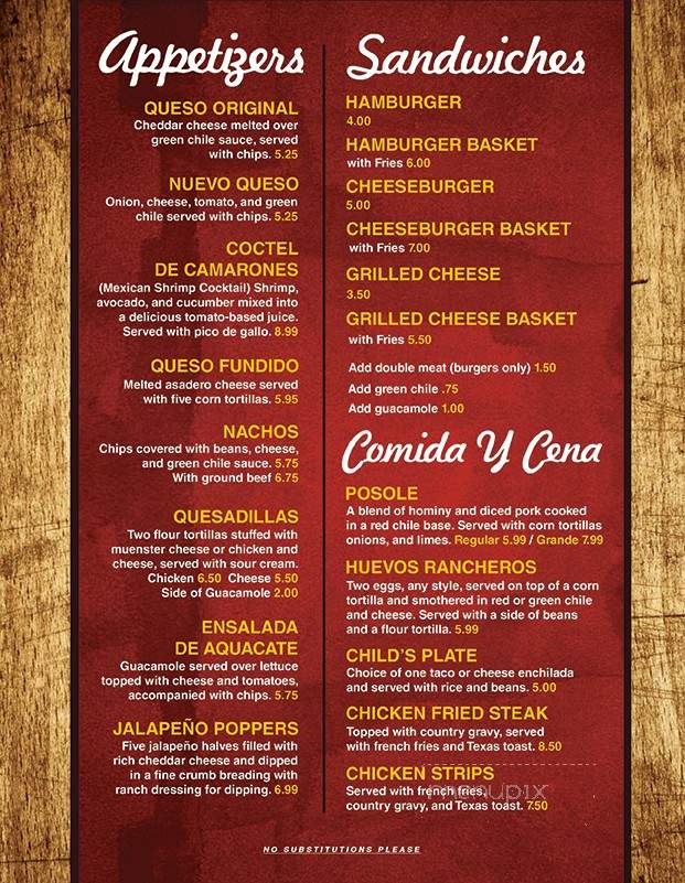 El Camino Nuevo - Ruidoso, NM menu_pic