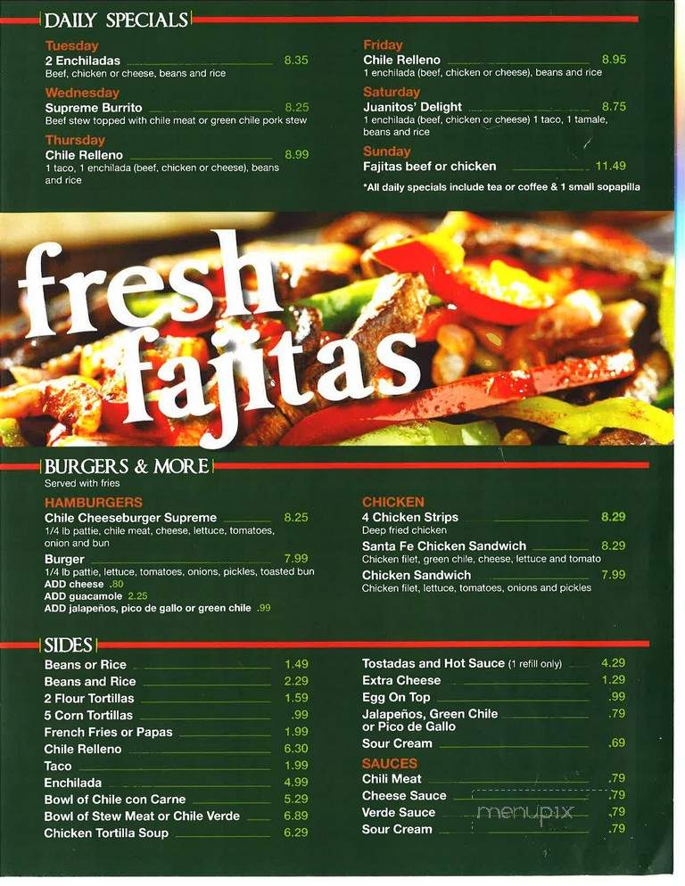 Juanito's Mexican Restaurant - Clovis, NM menu_pic