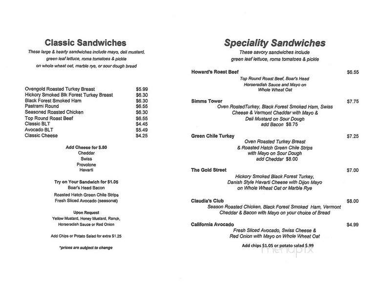 Claudia Rae's Sandwich Shop - Albuquerque, NM menu_pic