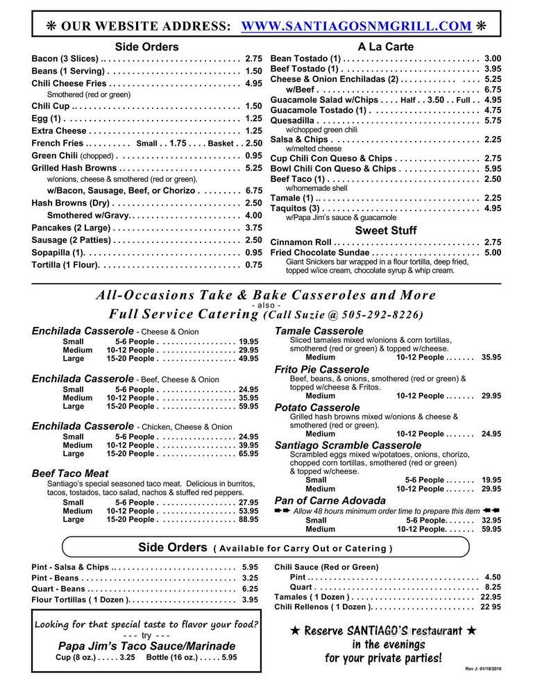 Santiago's New Mexican Grill - Albuquerque, NM menu_pic