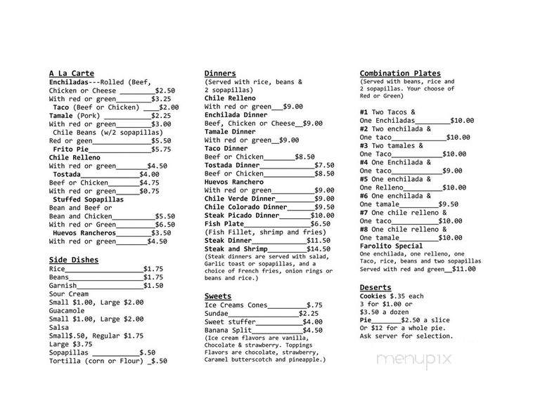 El Farolito Restaurant - El Rito, NM menu_pic