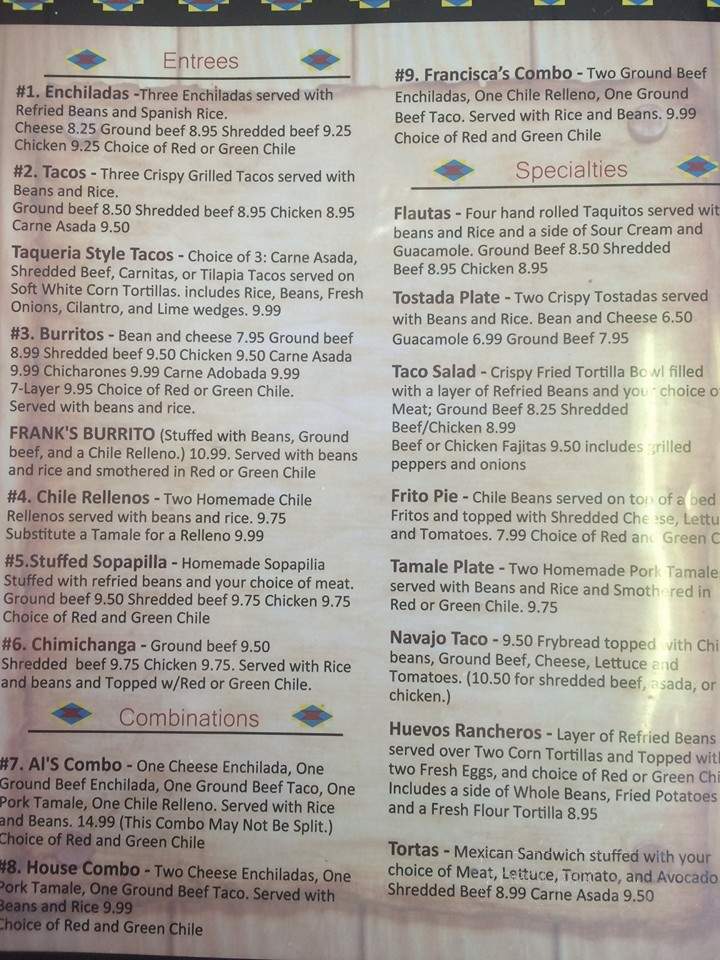 Francisca's Restaurant - Farmington, NM menu_pic
