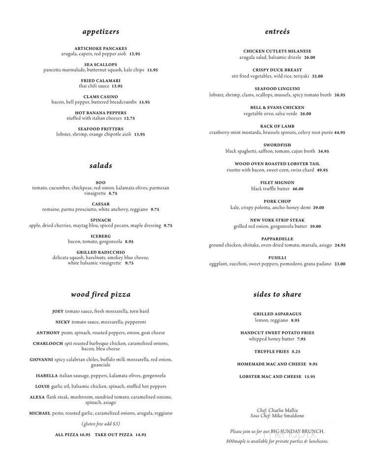 800 Maple - Williamsville, NY menu_pic