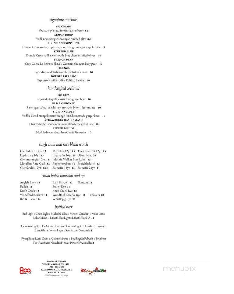800 Maple - Williamsville, NY menu_pic