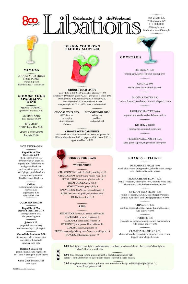 800 Maple - Williamsville, NY menu_pic