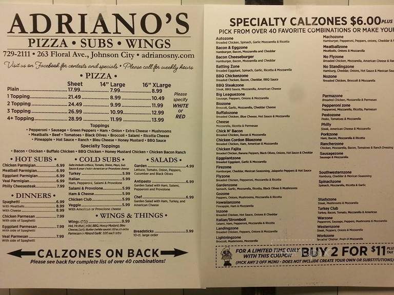 Adriano's Pizza - Johnson City, NY menu_pic