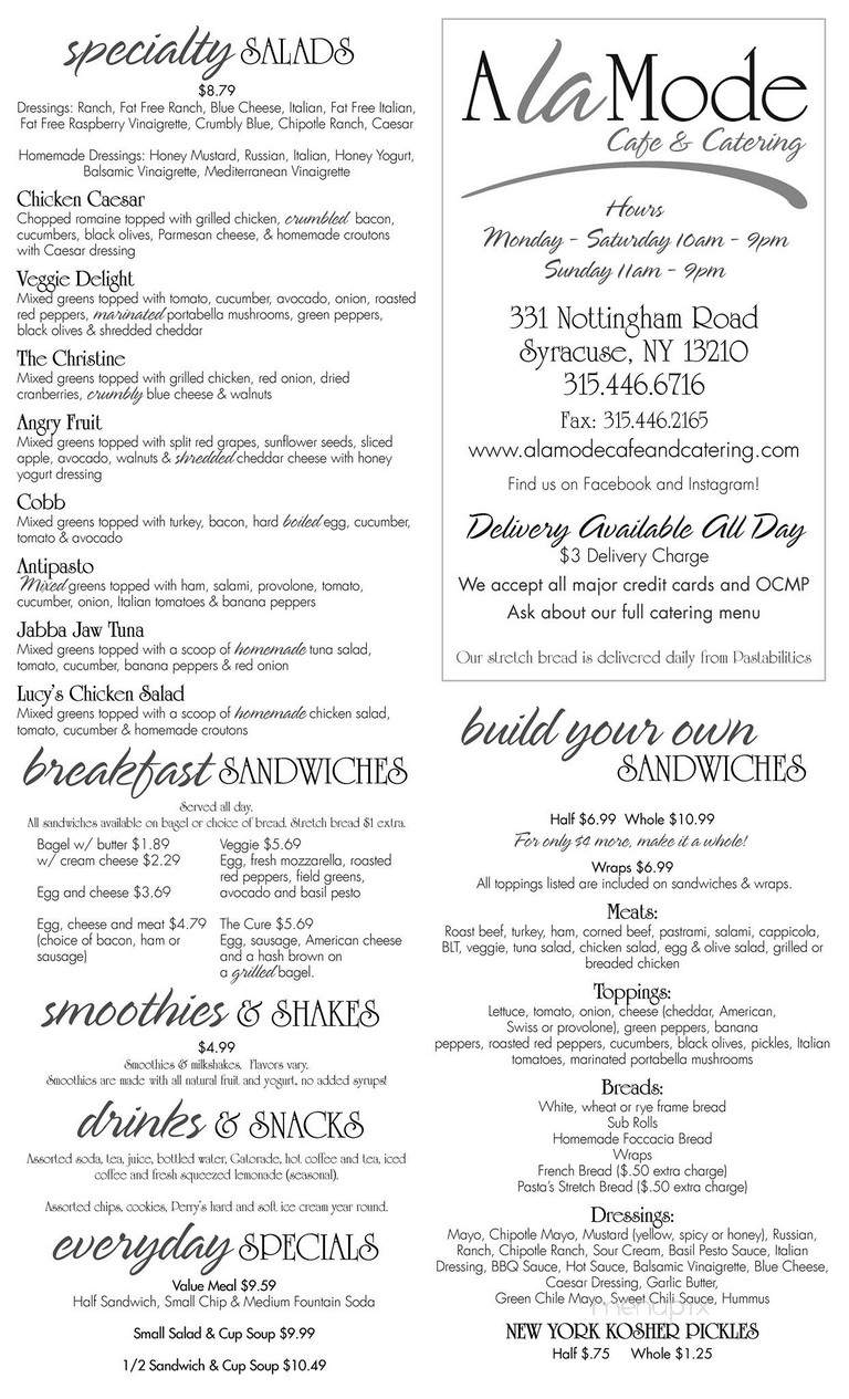 A-La-Mode Ice Cream & Sandwich - Syracuse, NY menu_pic