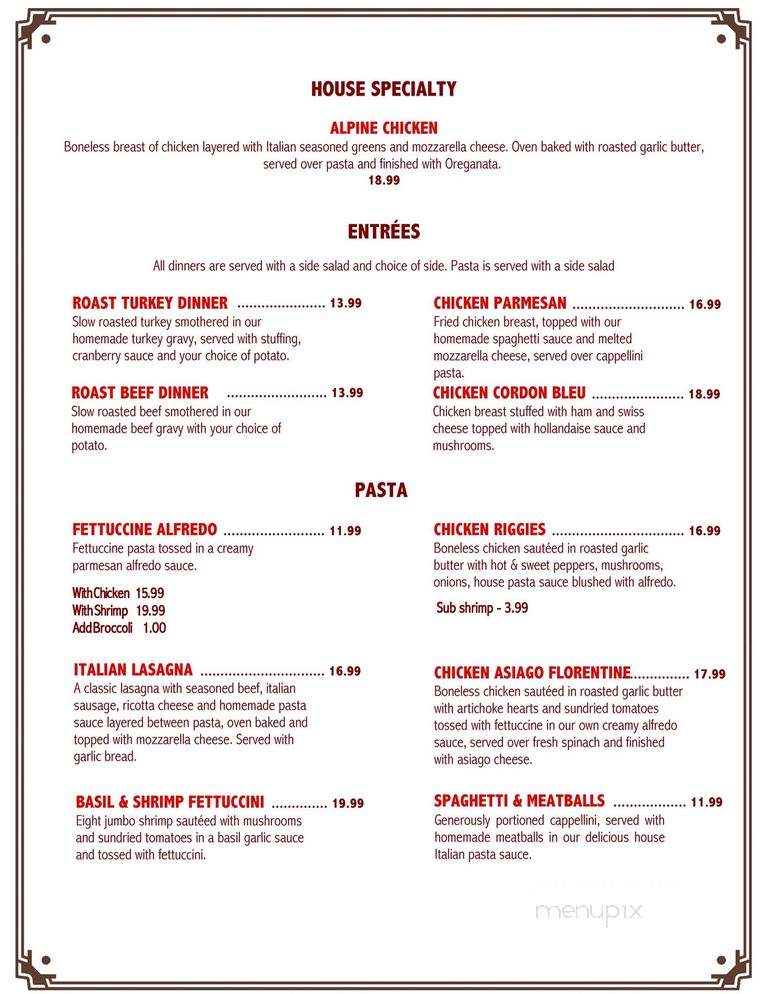 Alpine Restaurant - Constableville, NY menu_pic