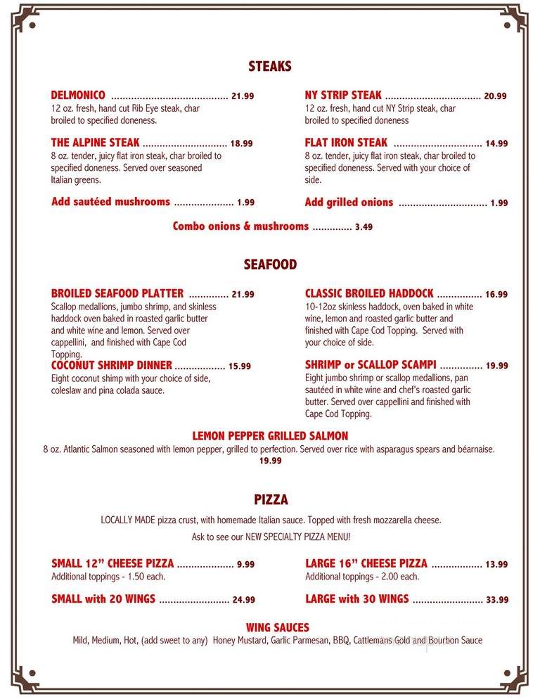 Alpine Restaurant - Constableville, NY menu_pic