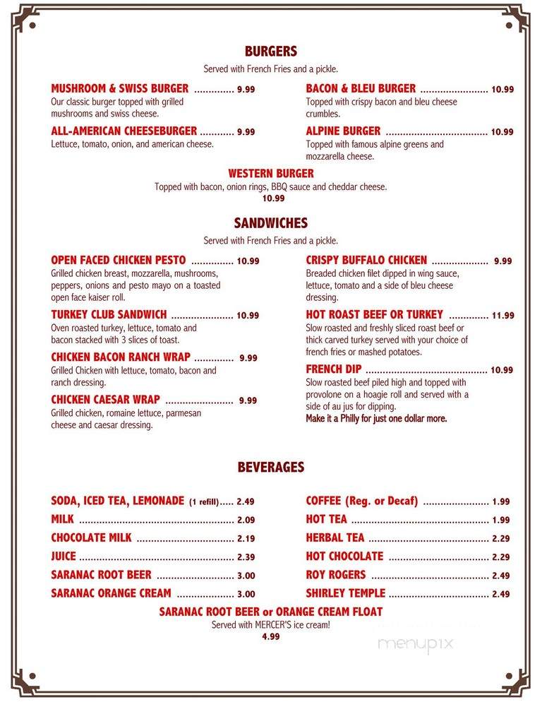 Alpine Restaurant - Constableville, NY menu_pic