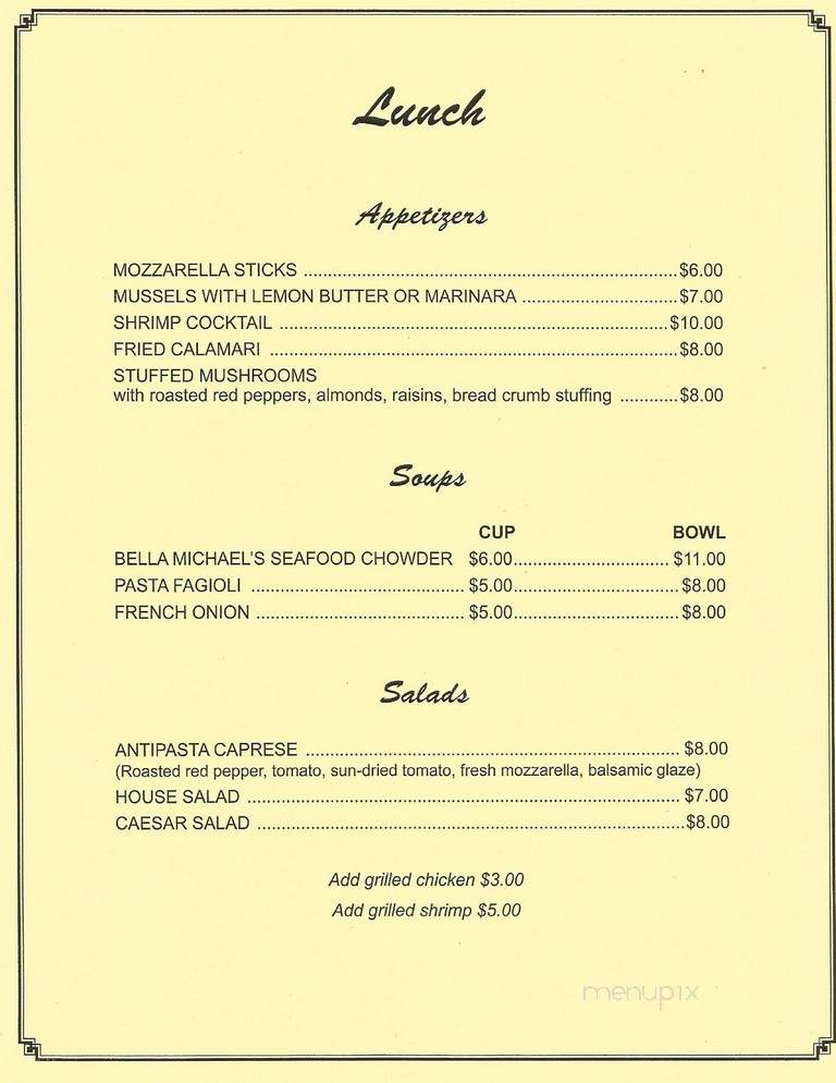 Bella Michael's Restaurant - Oneonta, NY menu_pic