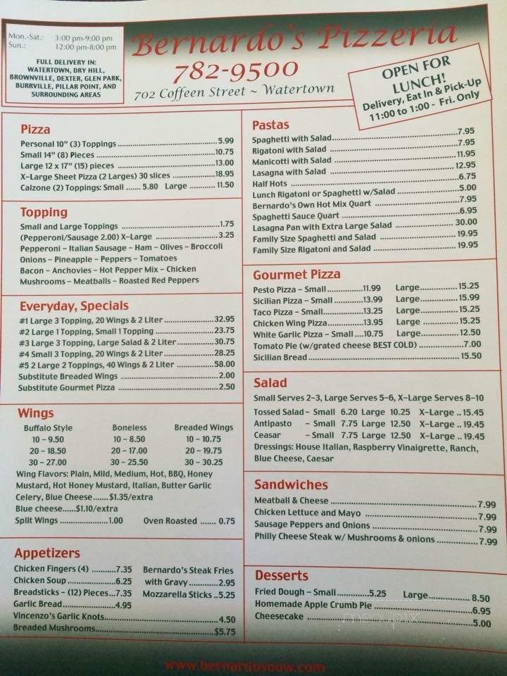 Bernardo's Pizzeria - Watertown, NY menu_pic