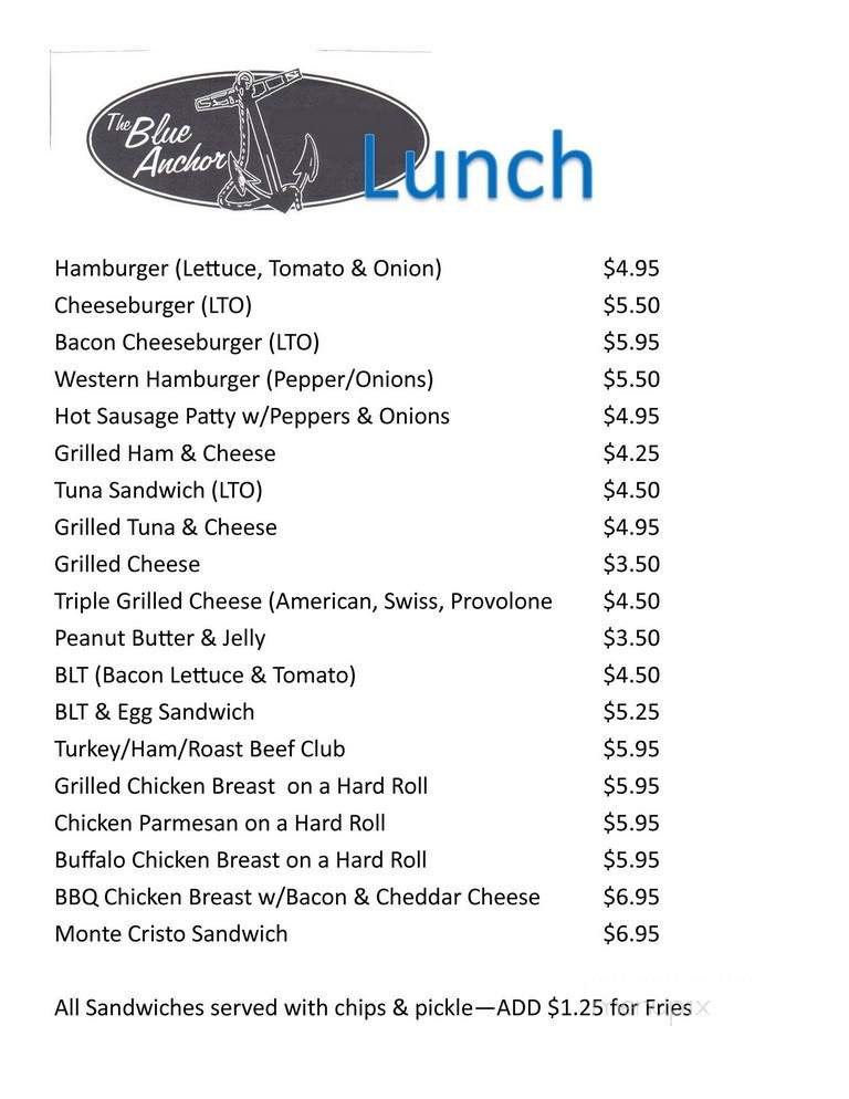 Blue Anchor Restaurant - Poland, NY menu_pic