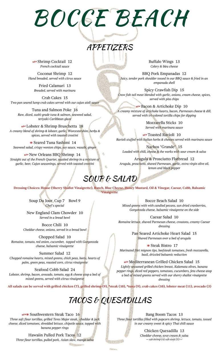 Bocce Beach Restaurant - Ocean Beach, NY menu_pic