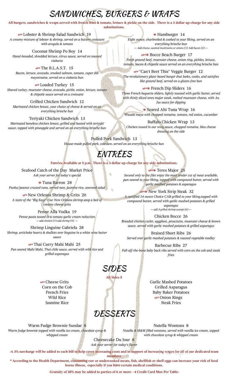 Bocce Beach Restaurant - Ocean Beach, NY menu_pic
