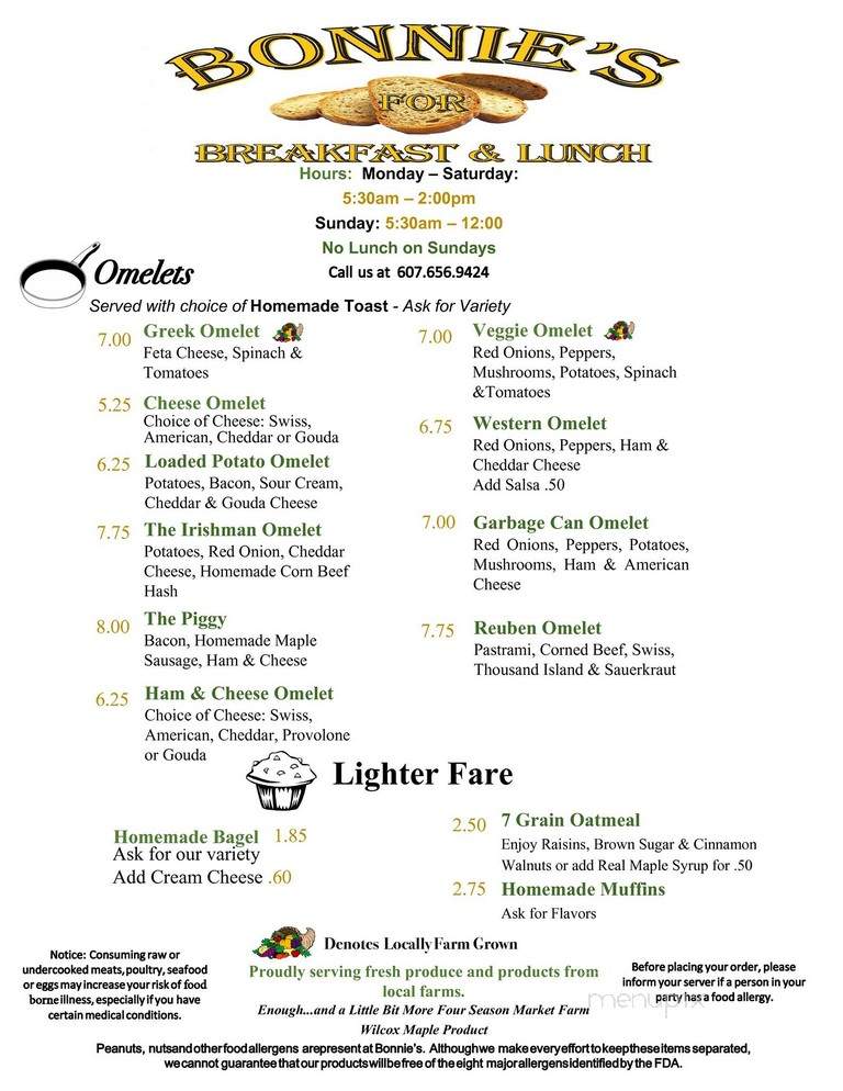 Bonnie's - Greene, NY menu_pic