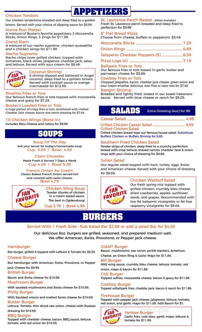 Buster's Sports Bar - Ogdensburg, NY menu_pic