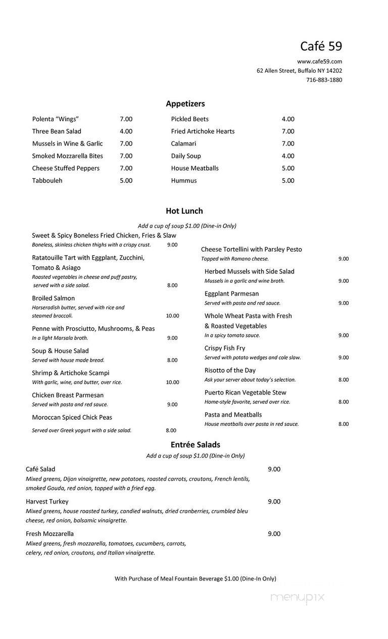 Cafe 59 - Buffalo, NY menu_pic