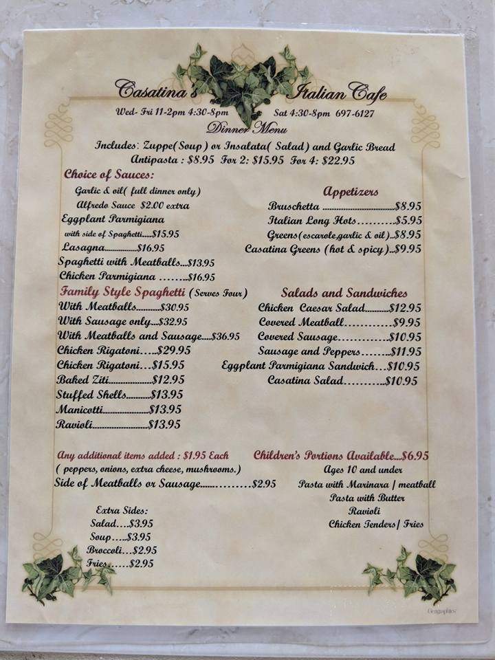 Casatinas - Canastota, NY menu_pic