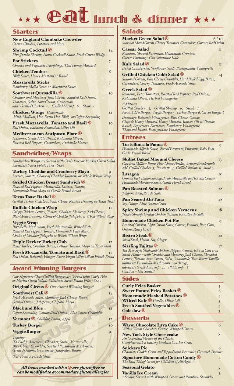 Circus Cafe - Saratoga Springs, NY menu_pic