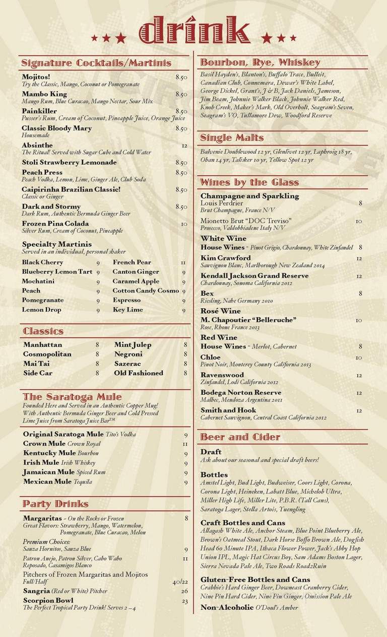 Circus Cafe - Saratoga Springs, NY menu_pic