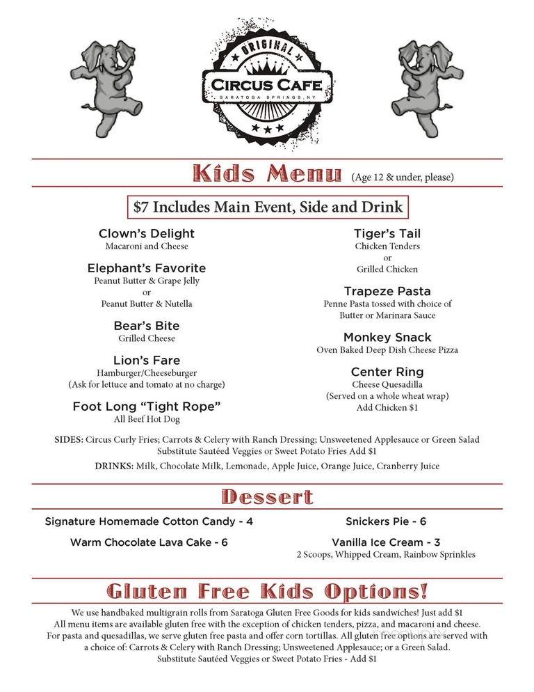 Circus Cafe - Saratoga Springs, NY menu_pic