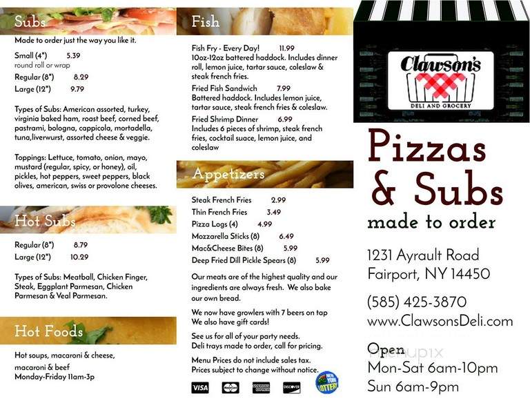 Clawson's Deli & Pizza - Fairport, NY menu_pic