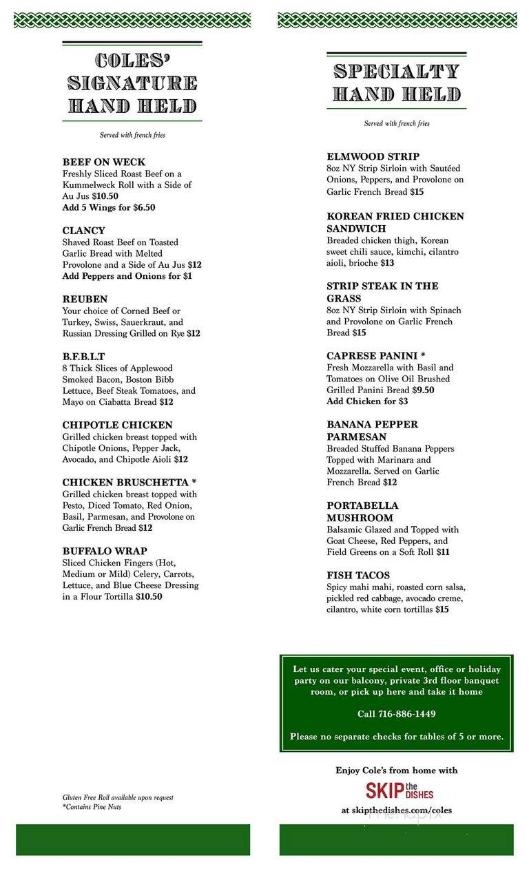 Cole's Restaurant - Buffalo, NY menu_pic